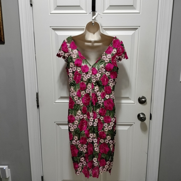 Xscape Pink and Green Floral Midi Dress - Picture 4 of 10
